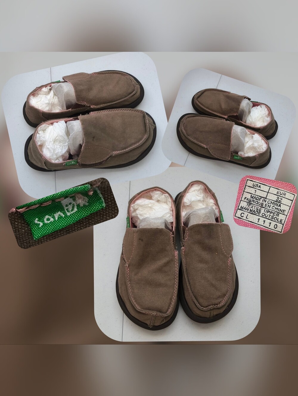 Sanuk Brown Canvas Slip-On Kids Shoes Size 1